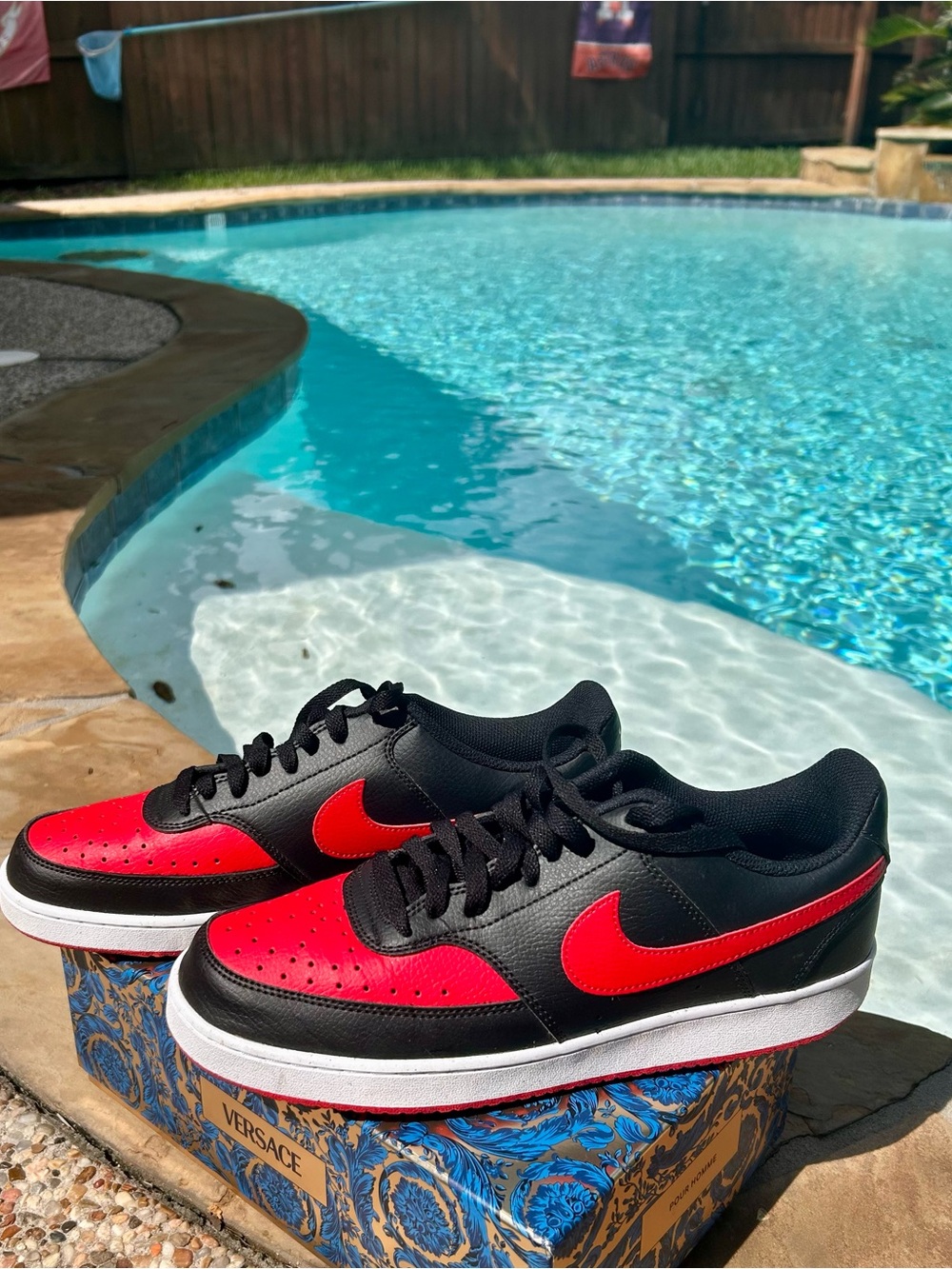 Nike Men's Court Vision Low Sneakers in Black and Red. Men’s 10.5
